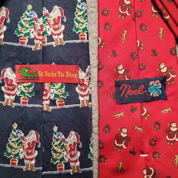 Holiday Christmas Santa Clause Red Blue 2pc Silk Neckties Colorful Collection - Picture 7 of 7
